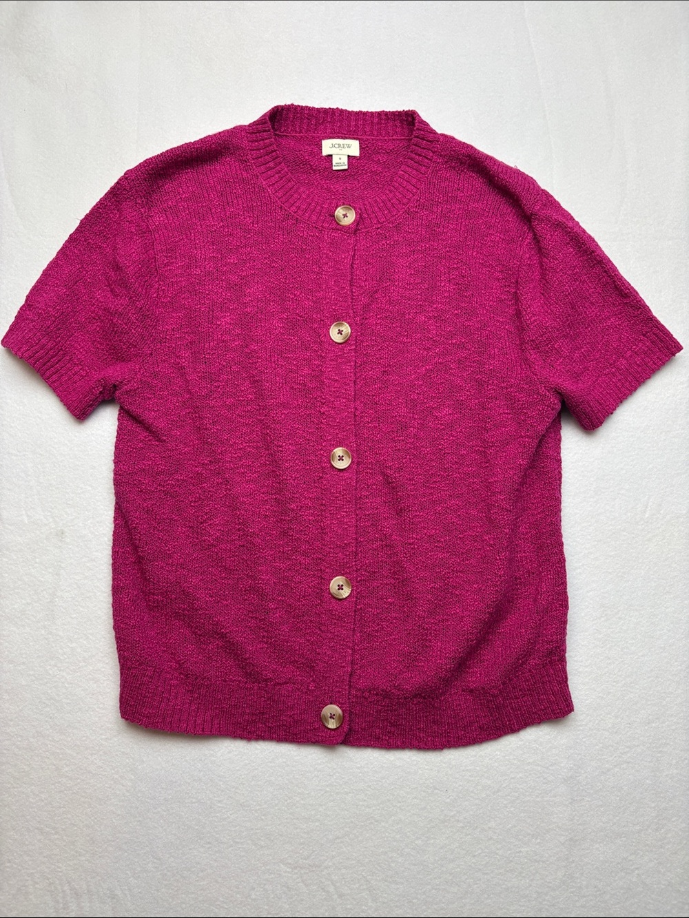 J. Crew size small knit Short-Sleeve Button Cardigan sweater purple pink Fuschia